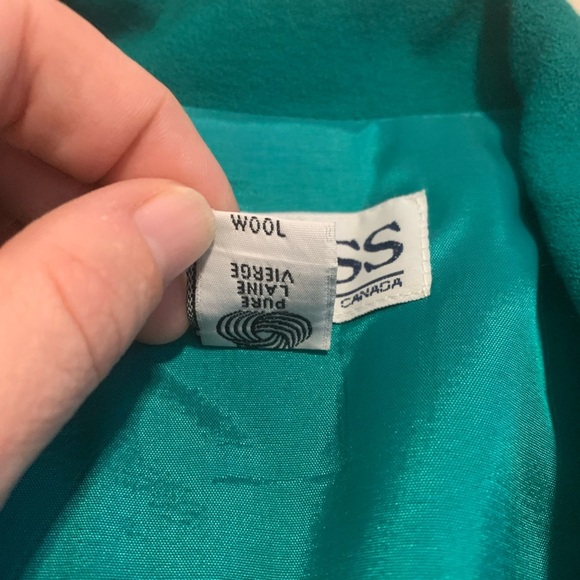 Vintage 80s KLASS Pure New Wool Teal Blazer 12 - Picture 6 of 10